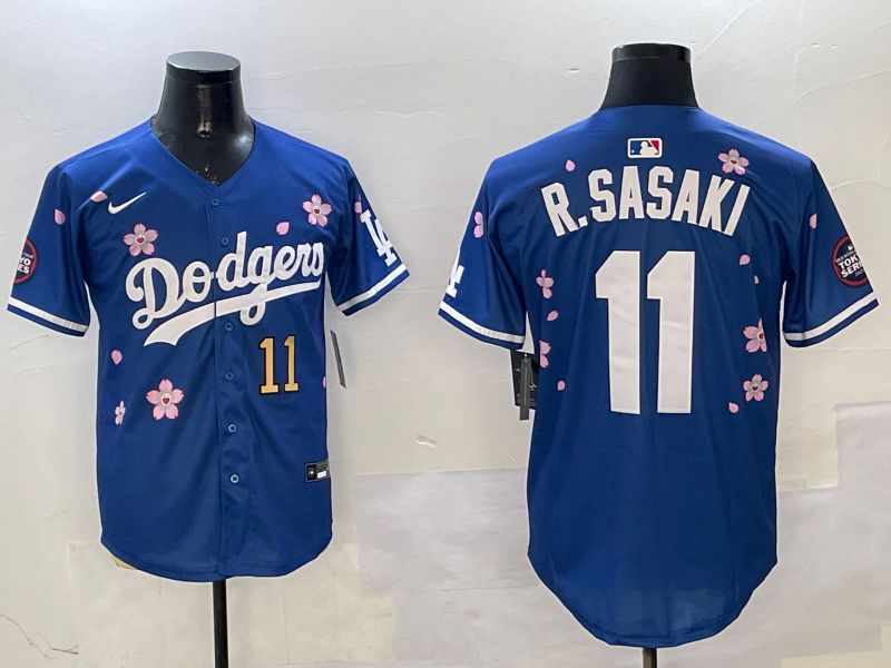 Men Los Angeles Dodgers #11 R.Sasaki Blue Sakura Edition 2025 Nike MLB Jersey style 3